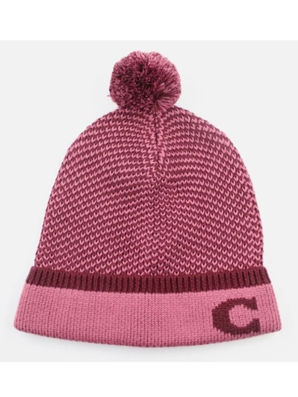 Coach Wool Blend Knit Hat Beanie Dark Pink OZ